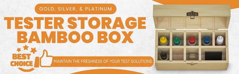 Gemtone Handmade Bamboo Storage Box for Storing Gold Silver Platinum Jewelry Testing Kit Acids Chemicals 9 slots - Image 2